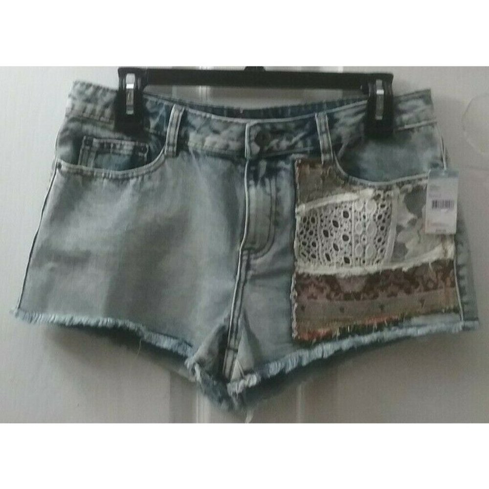BONGO Women's Denim Shorts With Patches And Lace
